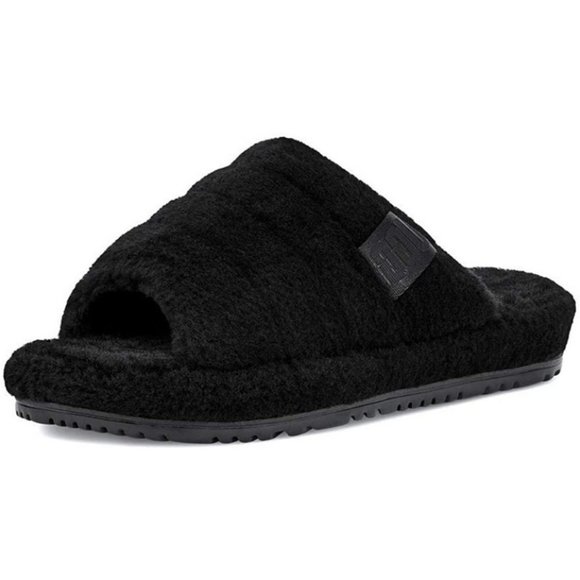 NEW UGG Mens Size 9, Women's 11 Fluff You Open Toe Slippers, Black - Picture 1 of 6